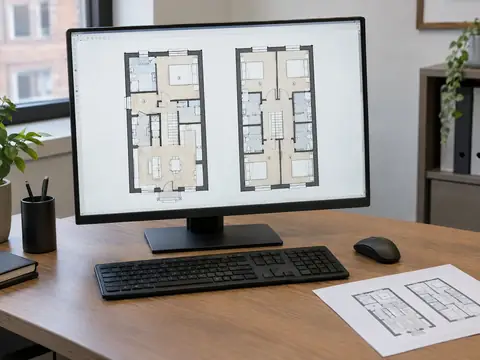 Floor plan of a house divided into numbered bedrooms with en-suites on a monitor